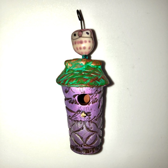 HANDMADE OWL ORNAMENT Bird Feeder Nest Handmade Modeling Clay Fimo Garden Decor - Picture 3 of 9